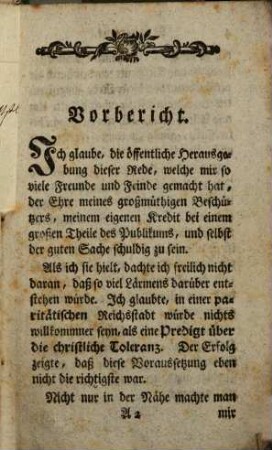 Predigt über die christliche Toleranz auf Katharinentag 1785. gehalten zu Augsburg