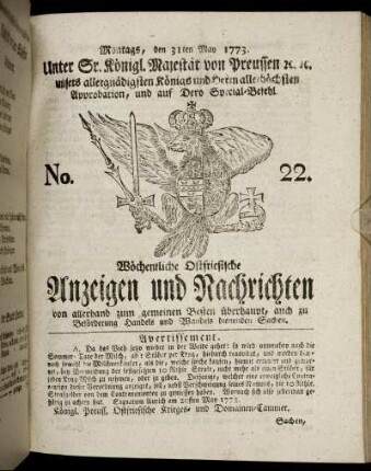 No. 22. Montags, den 31ten May 1773.