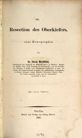 Die Resection des Oberkiefers : eine Monographie
