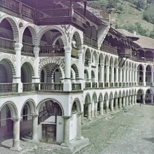 Das Kloster des heiligen Iwan von Rila, ein orthodoxes Kloster im Rila-Gebirge im südwestlichen Bulgarien