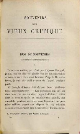 Souvenirs d'un vieux critique, 4