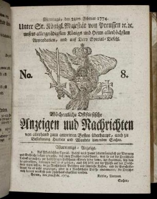 No. 8. Montags, den 21ten Februar 1774