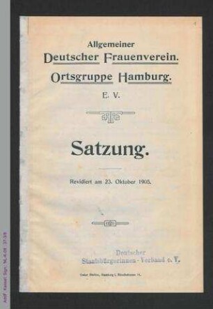 Allgemeiner Deutscher Frauenverein - Ortsgruppe Hamburg - Satzung