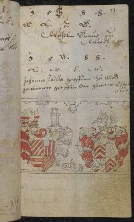 Wappen: Graf Wilhelm von Wied(-Runkel) (1560-1612), Gräfin Joanna Sibylle von Wied(-Runkel). geb. Gräfin von Hanau-Lichtenberg, Eintrag 1588