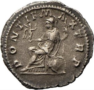 Denar des Elagabal mit Darstellung der Roma