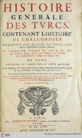 Band 1: L' Histoire De La Decadence De L'Empire Grec Et Establissement De Celvy des Turcs