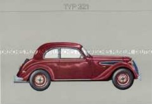 Blatt aus einer Mappe mit historischen Auto-Modellen als Vorgänger des PKW "Wartburg"