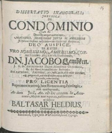 Dissertatio Inauguralis Juridica De Condominio