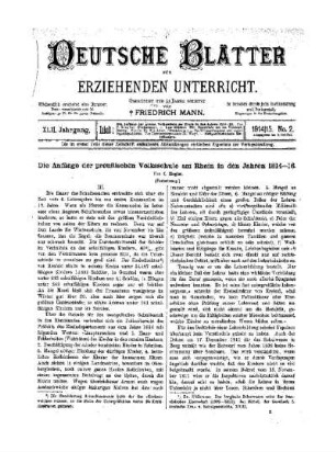 Die Anfänge der preußischen Volksschule am Rhein in den Jahren 1814-16 : (Fortsetzung)