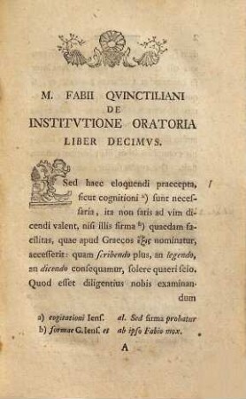 M. Fabii Qvinctiliani De Institvtione Oratoria Libri Decimvs : in vsvm lectionvm editvs