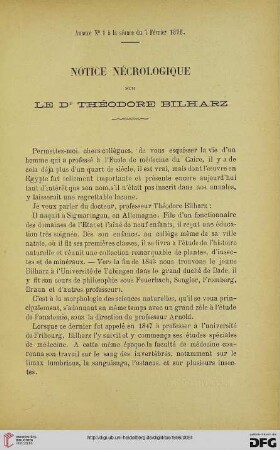 3.Ser. 7.1896: Notice nécrologique sur le Dr. Théodore Bilharz