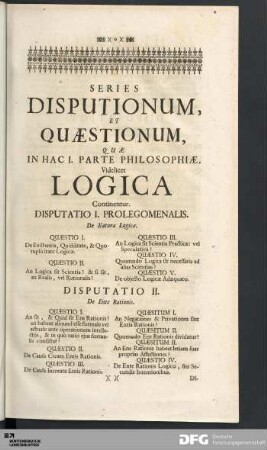 Series Disputionum, Et Quæstionum