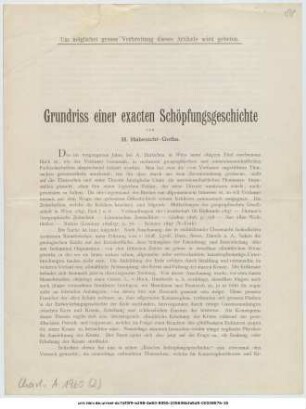Grundriss einer exacten Schöpfungsgeschichte : [Metakritik]