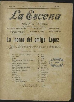 La honra del amigo López : comedia caricaturesca sentimental en tres partes