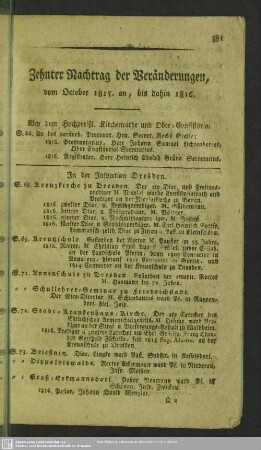 Zehnter Nachtrag der Veränderungen vom October 1815 an, bis dahin 1816