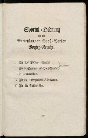 Sportul-Ordnung für das Marienburger Groß-Werder-Vogtey-Gericht