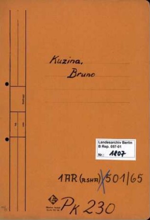 Personenheft Bruno Kuzina (*11.06.1908, +21.04.1963), Kriminaloberamtmann