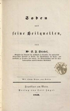 Soden und seine Heilquellen : mit einige Pläne von Soden