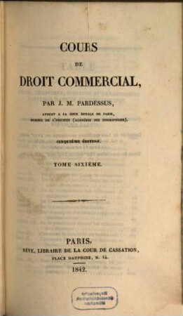 Cours de droit commercial, 6