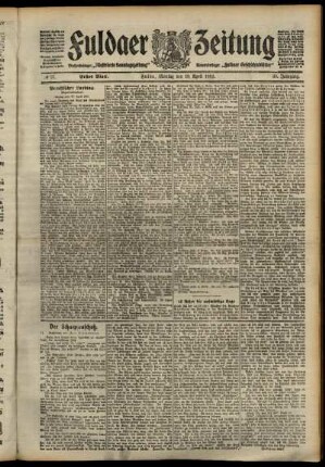 Erste Ausgabe vom Montag, den 29. April 1912.