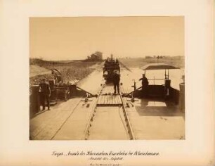 Trajekt-Anstalt der Rheinischen Eisenbahn, Rheinhausen: Ansicht auf die Anfahrt, von der Ponte aus gesehen