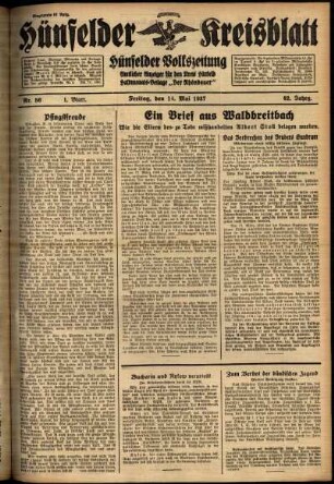 Erste Ausgabe vom Freitag, den 14. Mai 1937.