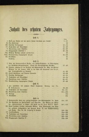 Inhalt des zehnten Jahrganges