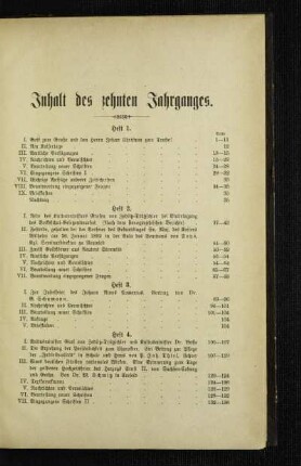 Inhalt des zehnten Jahrganges
