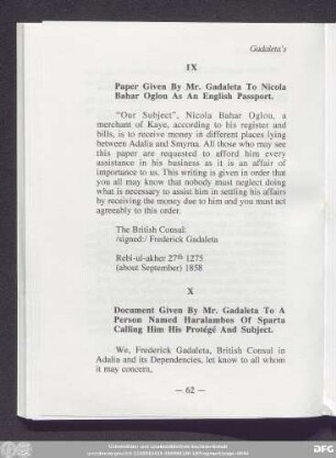 IX Paper Given By Mr. Gadaleta To Nicola Bahar Oglou As An English Passport.