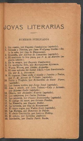 Números publicados "Joyas literarias"