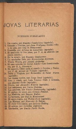 Números publicados "Joyas literarias"