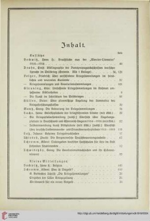 Inhalt Mitteilungen Jahrgang 1919