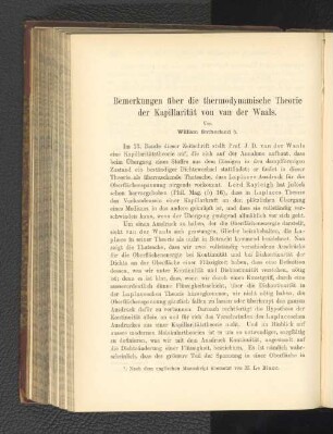 Bemerkungen über die thermodynamische Theorie der Kapillarität von van der Waals.