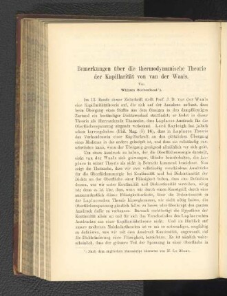 Bemerkungen über die thermodynamische Theorie der Kapillarität von van der Waals.