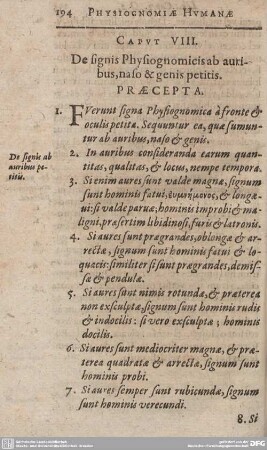 CAPUT VIII. De signis Physiognomicis ab auribus, naso & genis petitis.