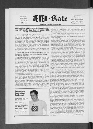 Protokoll der Mitgliederversammlung des EBV von 1875 am Montag, dem 12. Januar 1970 in den Räumen des ACC