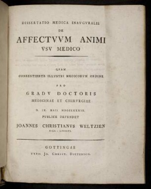 Dissertatio Medica Inauguralis De Affectuum Animi Usu Medico