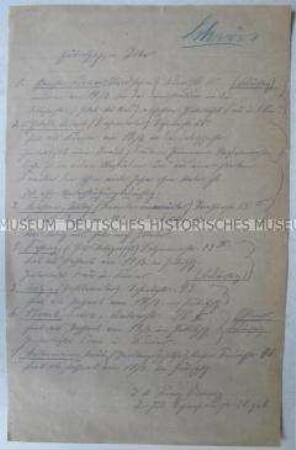 Handschriftliche Auflistung der Toten bei den revolutionären Kämpfen in Leipzig-Eutritzsch im Januar 1919