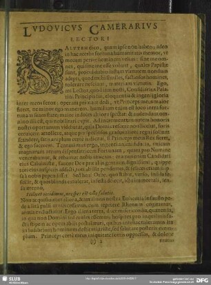 Ludovicus Camerarius Lectori