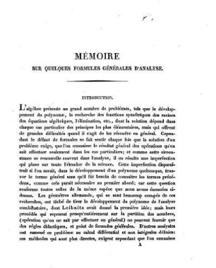 Mémoire Sur Quelques Formules Générales D'Analysa.