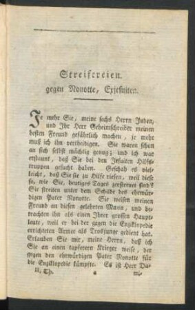 Streitereien. gegen Nonotte, Exjesuiten