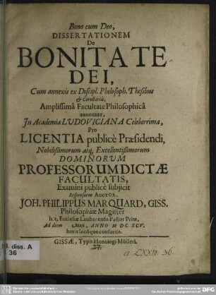 Dissertationem de bonitate Dei