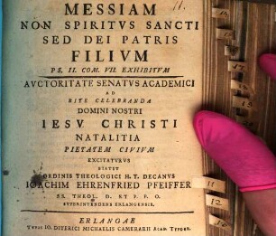 Messiam Non Spiritus Sancti Sed Dei Patris Filium Ps. II. Com. VII. Exhibitum