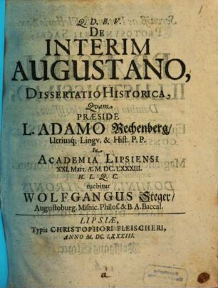 De interim Augustano, dissertatio historica
