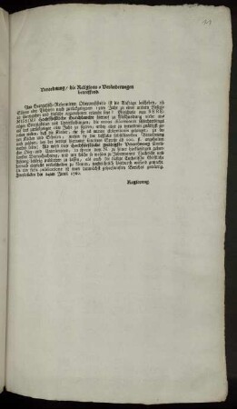 Verordnung, die Religions-Veränderungen betreffend : Zweybrücken den 24ten Junii 1760.