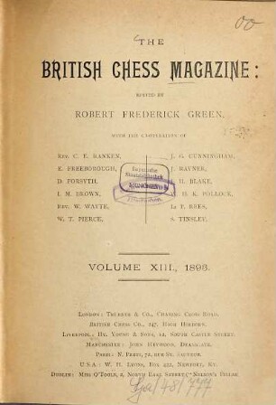 The British chess magazine. 13. 1893, Jan. - Dez.