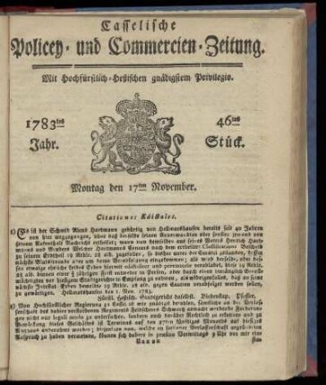 46tes Stueck, Montag den 17ten November. 1783