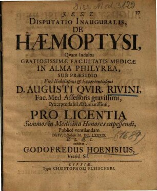 Disputatio Inauguralis, De Haemoptysi