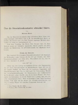 Über die Dissociationskonstanten schwacher Säuren.
