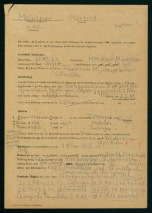 Formular über Lebens- und Bildungsgang (07.03.1946)